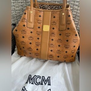 Mcm Reversible tote bag with leather top handle 9” drop.